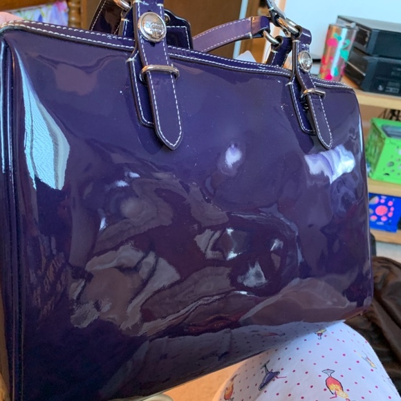 Coach Purple/Navy Patent Leather Satchel - Picture 2 of 7